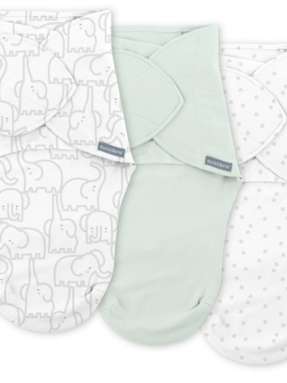 SwaddleMe 3-Pack Infant Swaddle Sack Set - Mint, Gray Elephant, White Dot